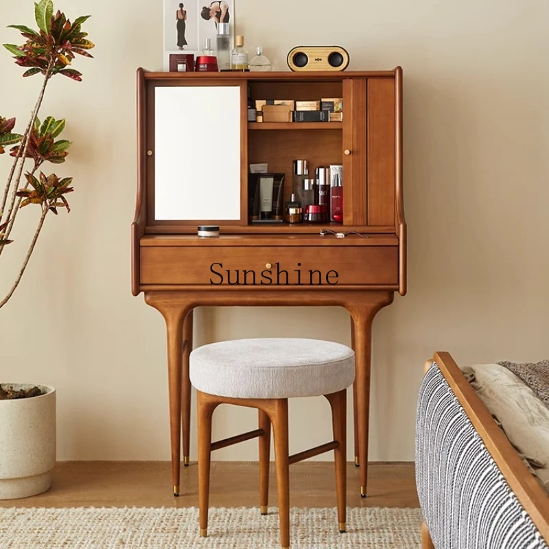 

Nordic solid wood industrial style household small apartment bedroom dresser/stool