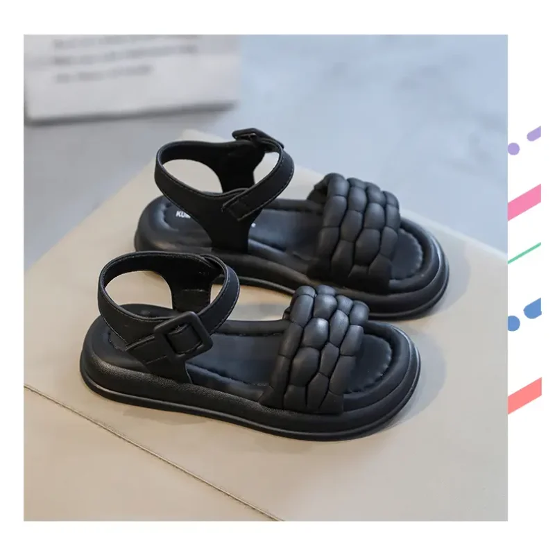 2025 夏の新着ガールズサンダル織子供靴ソフトソールとオープントゥプリンセスサンダル女の子のための