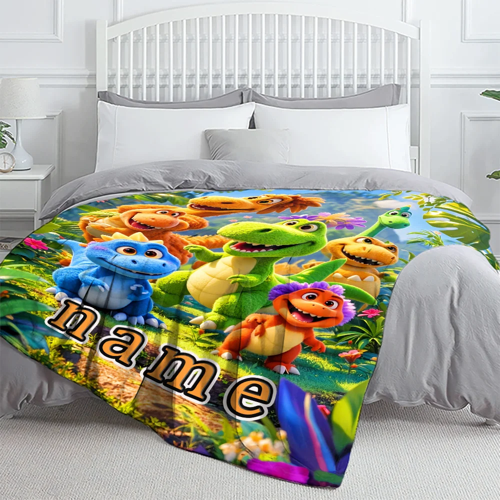 Custom name cartoon dinosaur fleece blanket, suitable for sofas, beds, birthdays, children, boys, friends, gifts