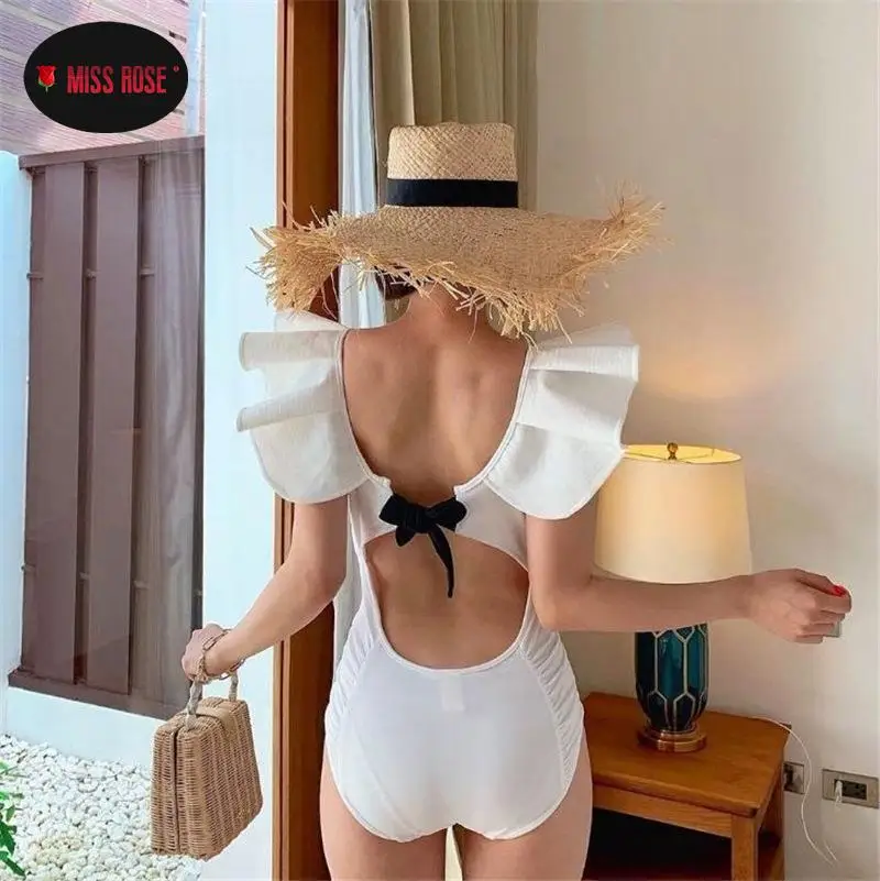 Designer One Piece Tree Fungus Swimsuit Swimwear Women Ruffle Big Stretch Bodysuit Monokini Female Bathing Suits Beach Swim Wear