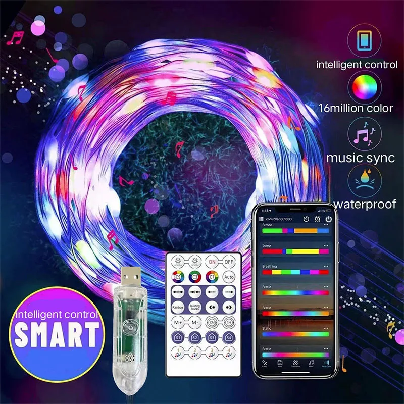 

DC5V RGB Lights Smart Bluetooth Control USB LED String Lamp 10-50M Strips Light With App Remote Control Sound Music Lights Decor