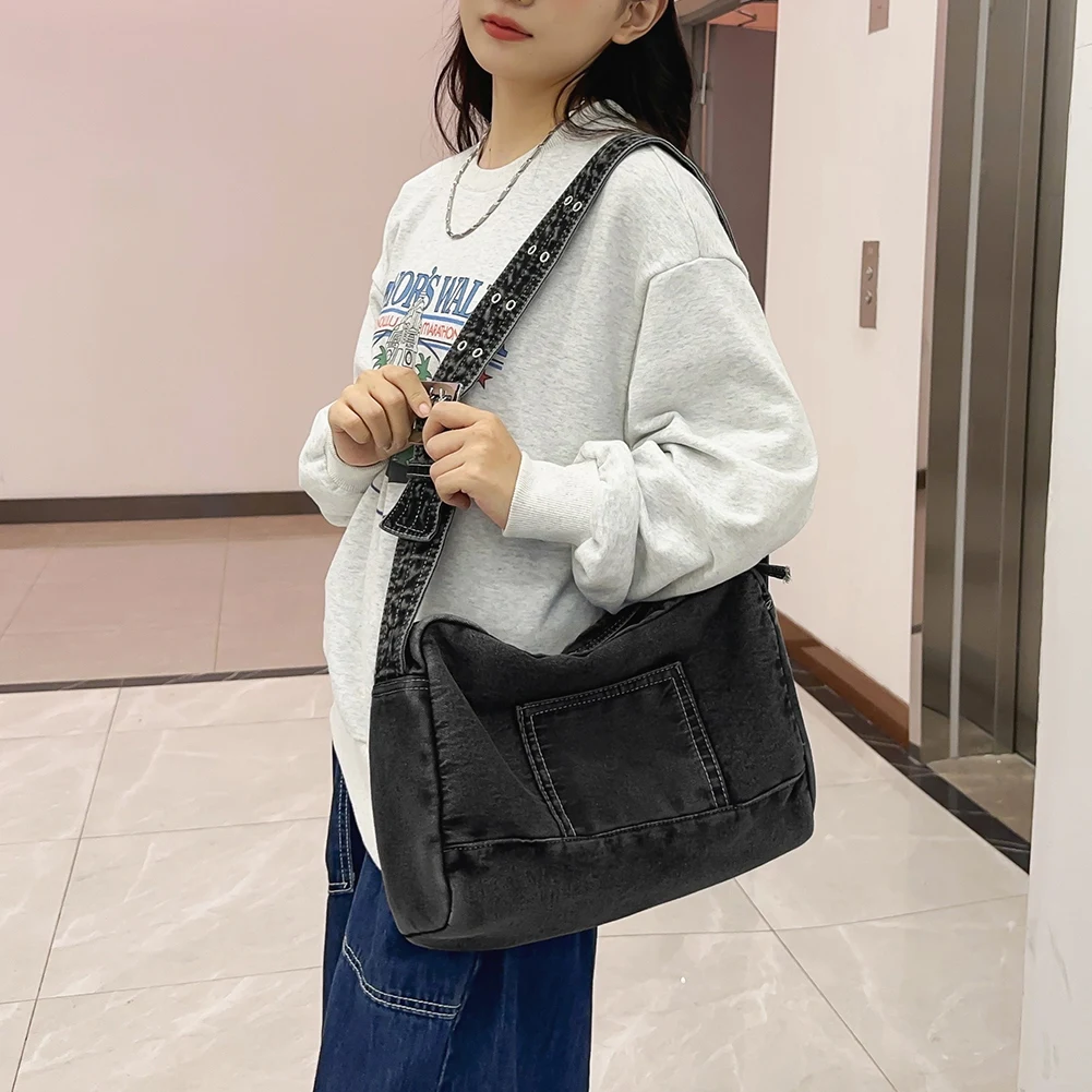 Denim Crossbody Bag Adjustable Strap Jean Trendy Hobo Bag Retro Fashion Handbag Everyday Purse for Women and Girls