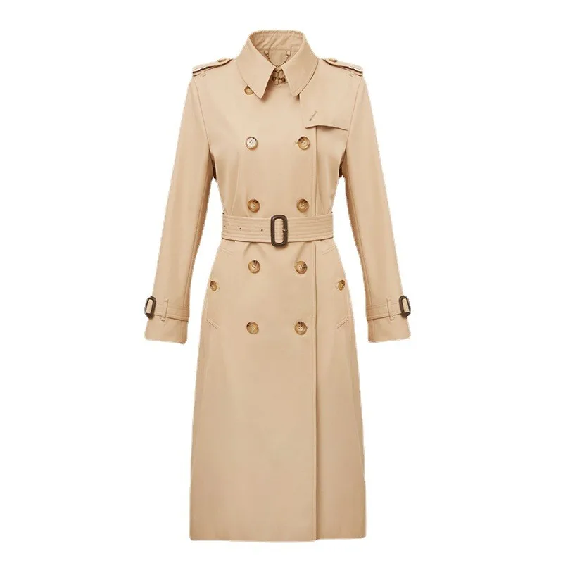 Double-breasted Trench Coat For Women Autumn Lapel Collar New Extended British Style Grace Windbreaker 2023 Dropshipping