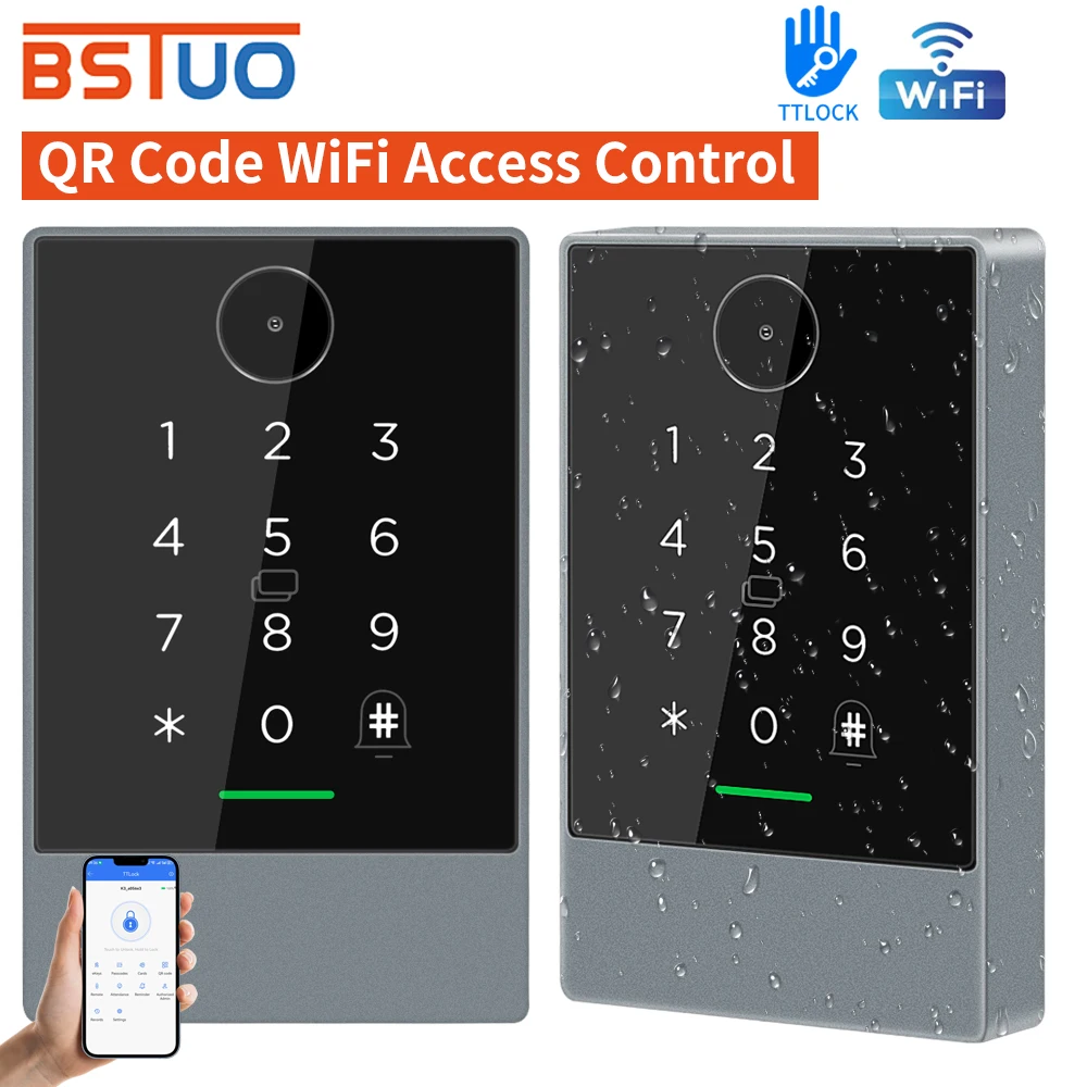 Wifi & Bluetooth TTlock & TTHotel App Access Control Keypad QR Code Scanner Qrcode Card Reader Waterproof Work with Alexa Google
