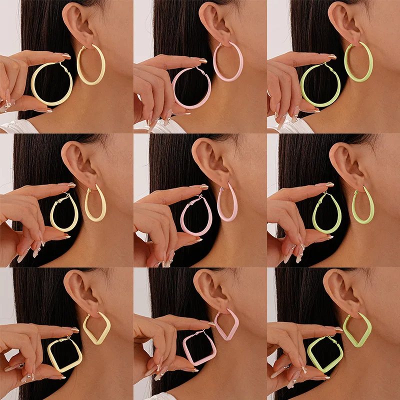 Small fresh candy color plain ring water drop square geometric silver needle earrings, versatile temperament simple high-end