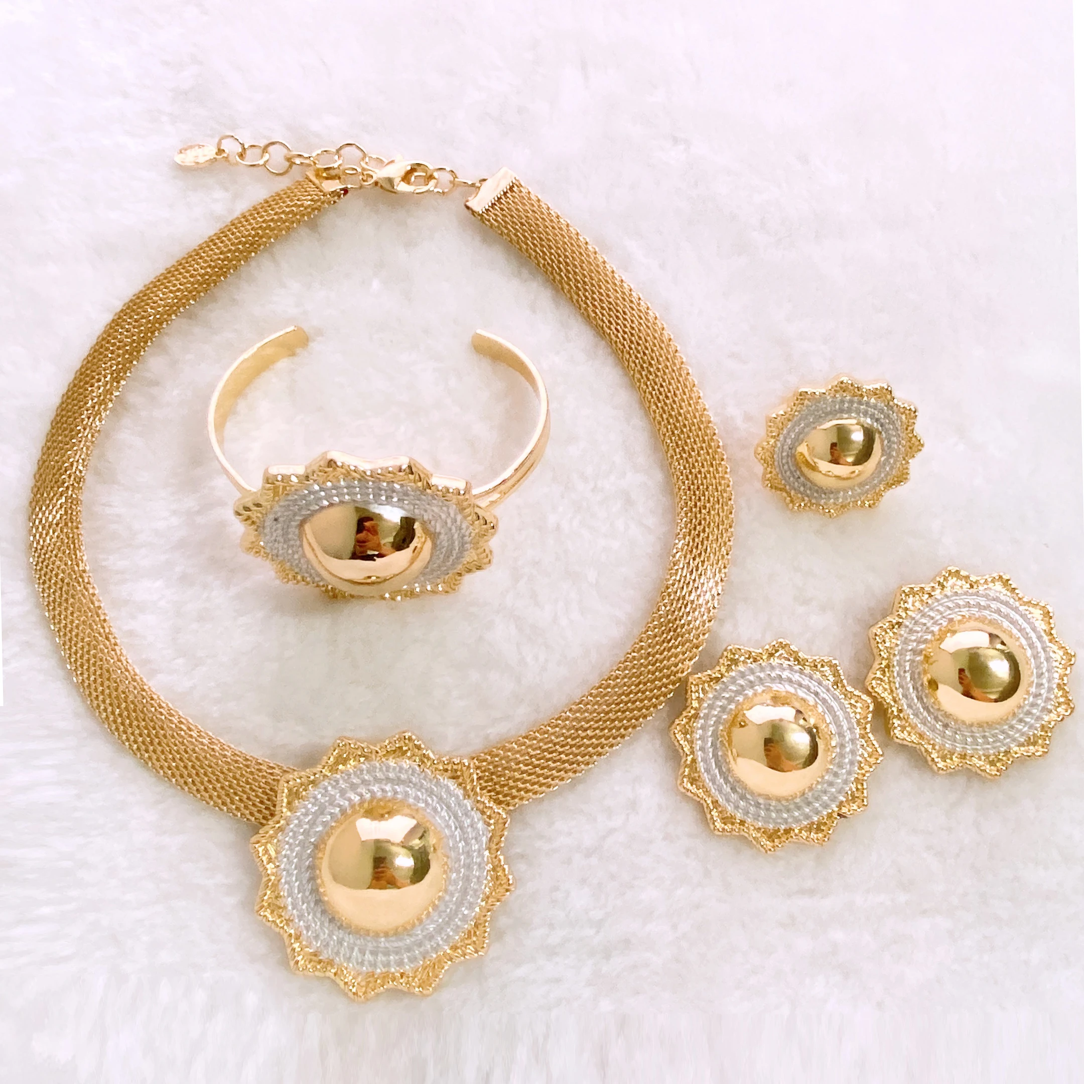 

Women Round Jewelry Sets Italian Design Necklace Earrings Bracelets Rings Naija Weddings Party Choker