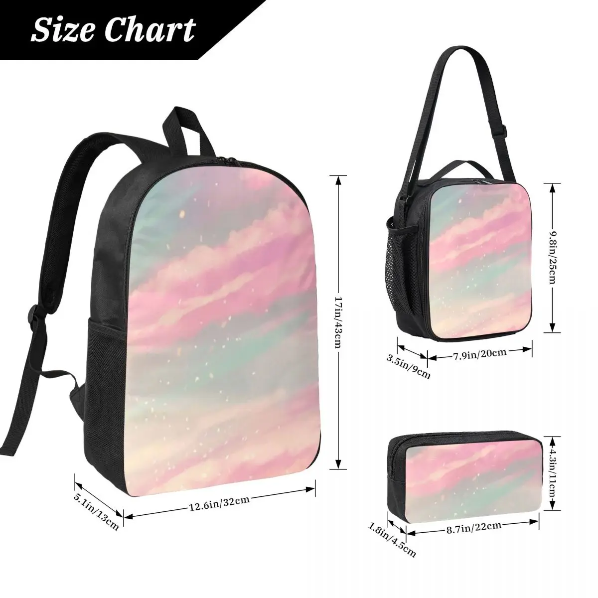 Dreamy Cloud Backpack Student BookBag School Bag Laptop Shoulder Bags 3ps Insulated Lunch Bag Pencil Case