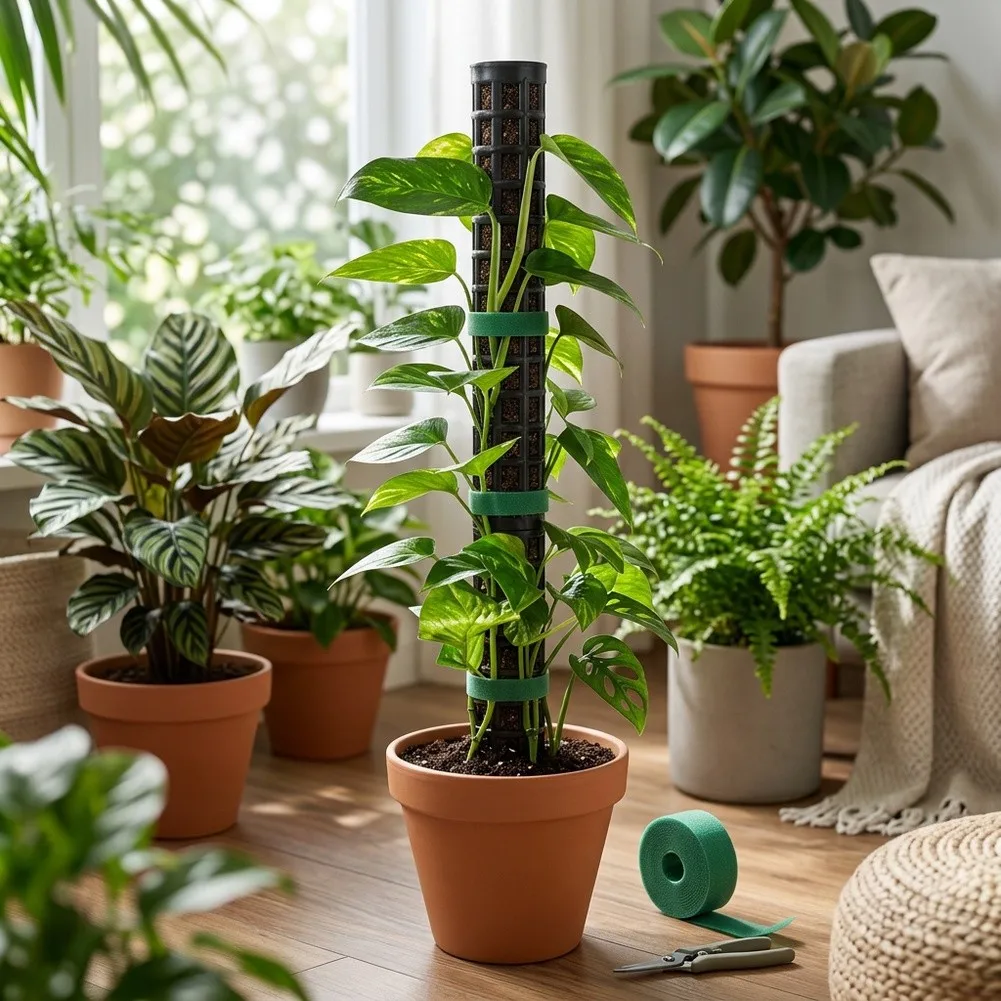 Climbing Plant Support Poles Made of Plastic Retain Planting Medium Effectively to Maintain Optimal Moisture Around Roots