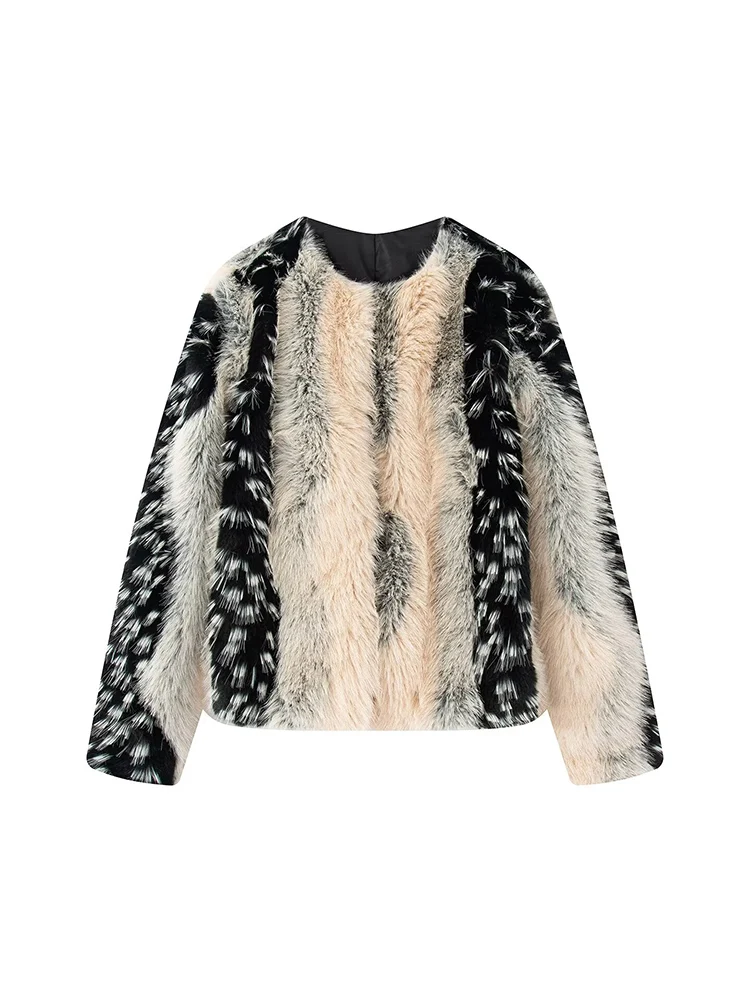 TFMLN Women Winter Multicolor Faux Fur Coat New Casual Elegant Long Sleeves Streetwear Thick Warm Short Jacket With Pockets