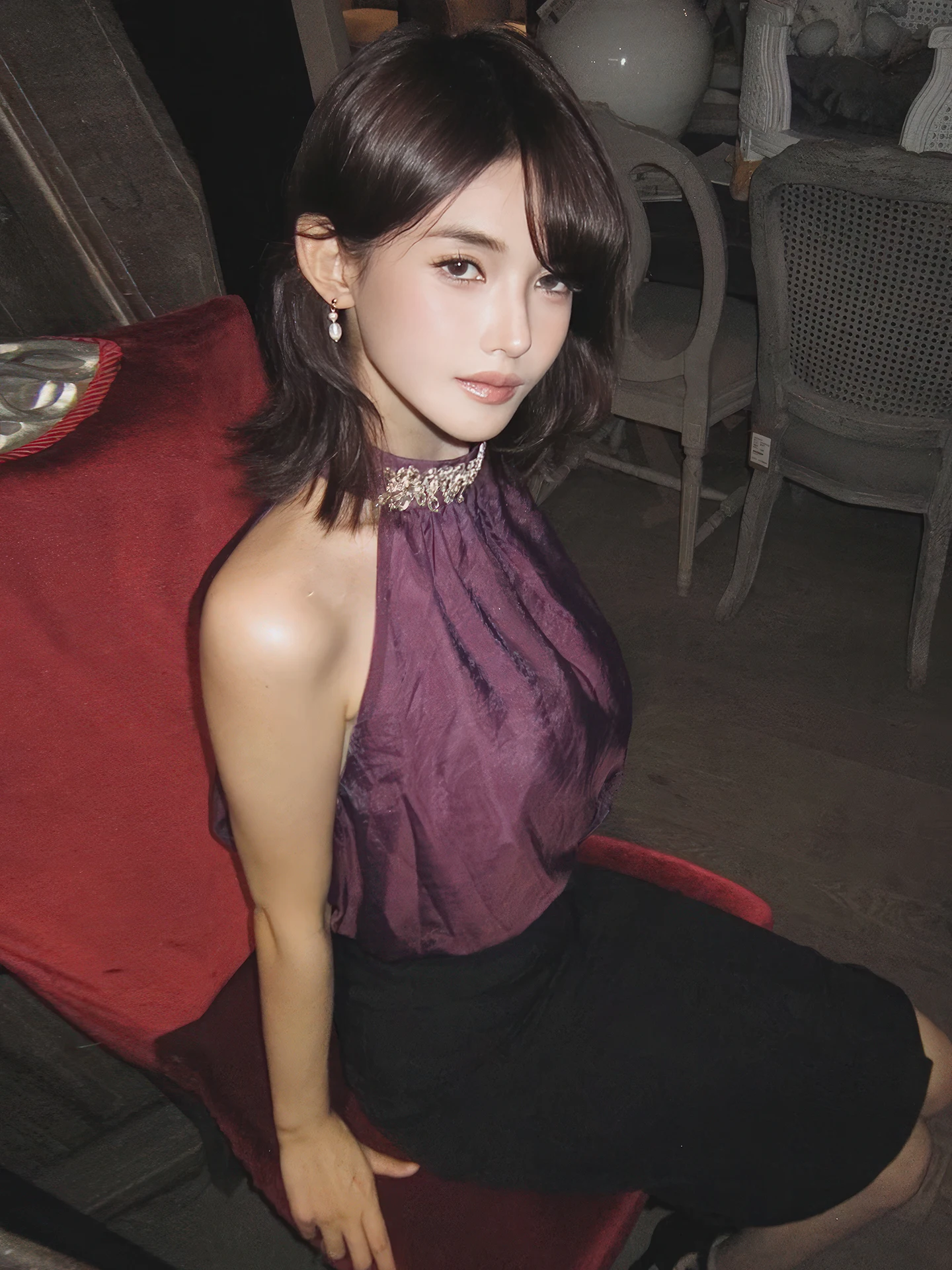 Lila Embellied Diamond Chiffon irt Damen Sommer New Sle Ele Beautiful Svel Top French Sle Loose Fit