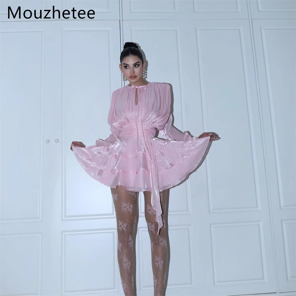 

Mouzhetee A-Line V-Neck Shiny Pink MIni Simple Dresses Formal Party Gowns for Women Elegant Prom Gown Customized 2025