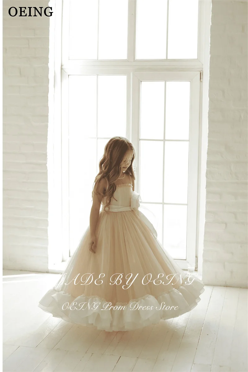 فساتين بوينغ الأنيقة على شكل حرف a لفتاة الزهور من التل المكشكش فستان ماكسي لحفلات الزفاف وأعياد الميلاد بألوان متباينة فستان الأميرة مخصص #2