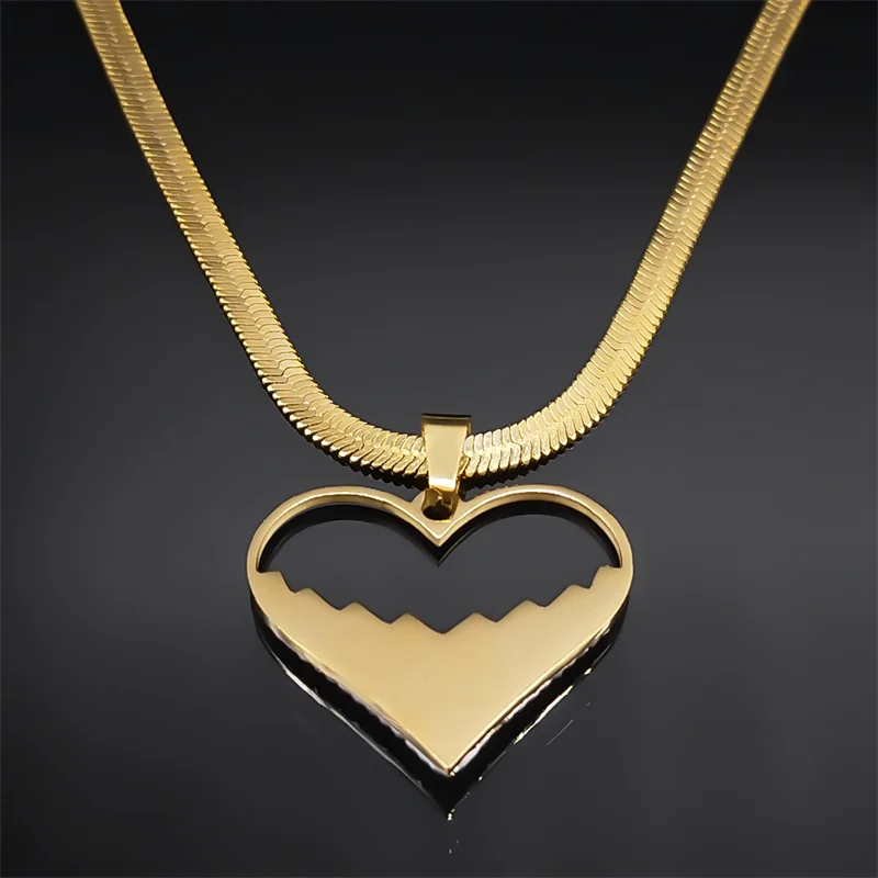 Crystal Love Heart Pendant Necklace Choker for Women Stainless Steel Gold Color Blade Chain Necklaces Jewelry Valentines Gifts