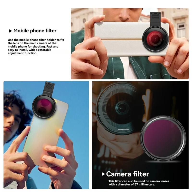 ABAC-67Mm ND2-ND32 Filter Universal Phone Clip With Threaded Adapter Ring Cold Shoe For Iphone 16 15 Galaxy S24 DSLR