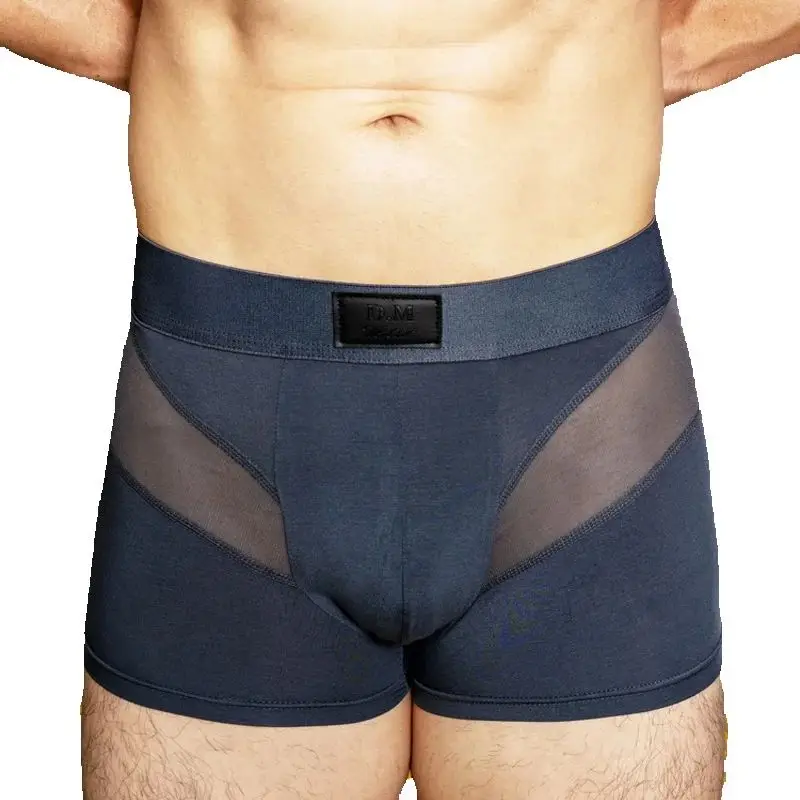 

Men's Sexy Underwear Mid-Low Waist Panties Boxers Mesh Breathable Splice Modal Smooth Elastic Sports Briefs Sissy Underwear