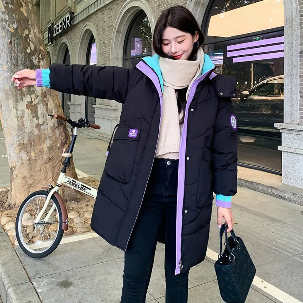 

Women's Mid-Length Casual Cotton Jacket Korean Style Loose Thickened Hooded Winter Warm Student Fashion