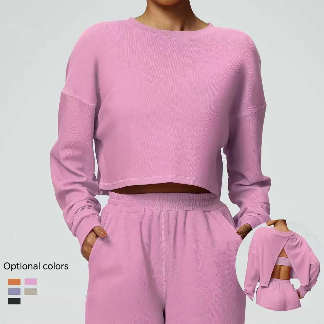 

Новая осенне-зимняя повседневная спортивная толстовка с круглым вырезом для женщин, свободный короткий топ для фитнеса с длинными рукавами для бега