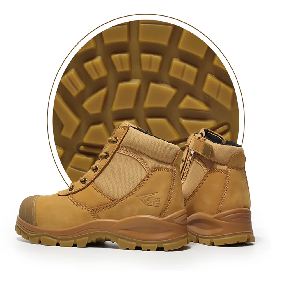 ArmorToe EN ISO 20345:2021 Crazy Horse أحذية أمان جلدية متوسطة القطع من الصلب عند أصابع القدم مقاومة للثقب برباط بني صناعي # درع3016