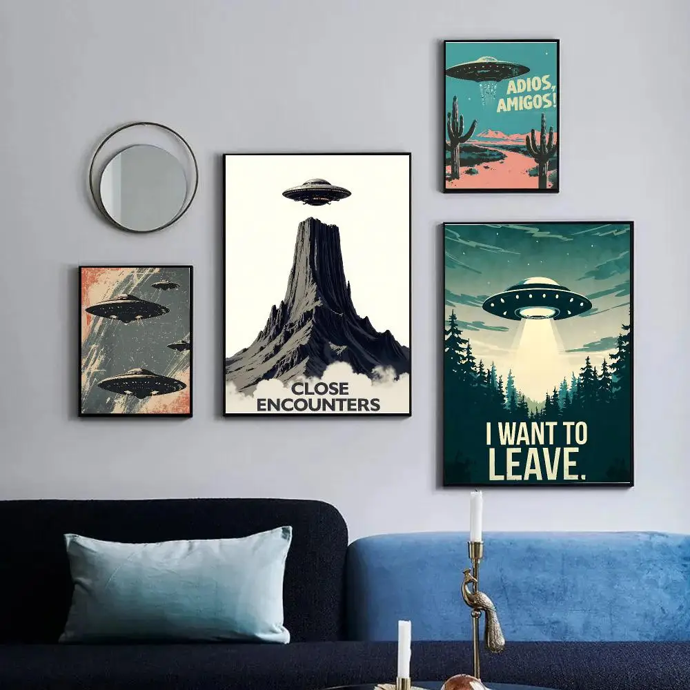 Alien Spaceship Poster HD Wall Art Print,Self-adhesive Poster Sticker,Aesthetic Home Decor