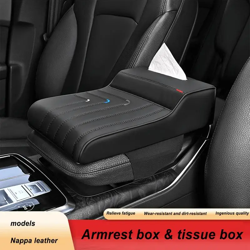 Car Universal Armrest Cover Leather with Tissue Storage Memory Foam Height Pad Car Armrest Box Protective Pad Increased Support