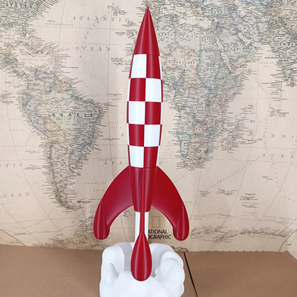 3D Priint Gift Belgium France Comic Objectif Lune Moon Aventures Herge Space Rocket Launching LED Light Type C Model Figure