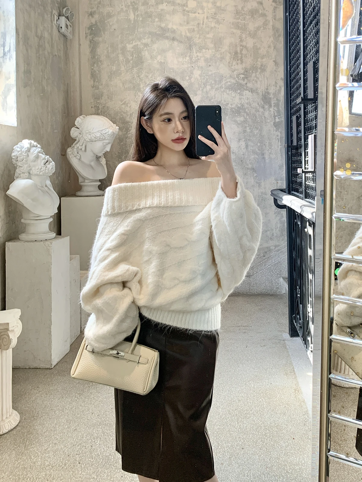 

Вязаный шерстяной свитер с косичками, женский, на одно плечо, свободный, облегающий, зимний, теплый, однотонный, для повседневной носки, длинный рукав