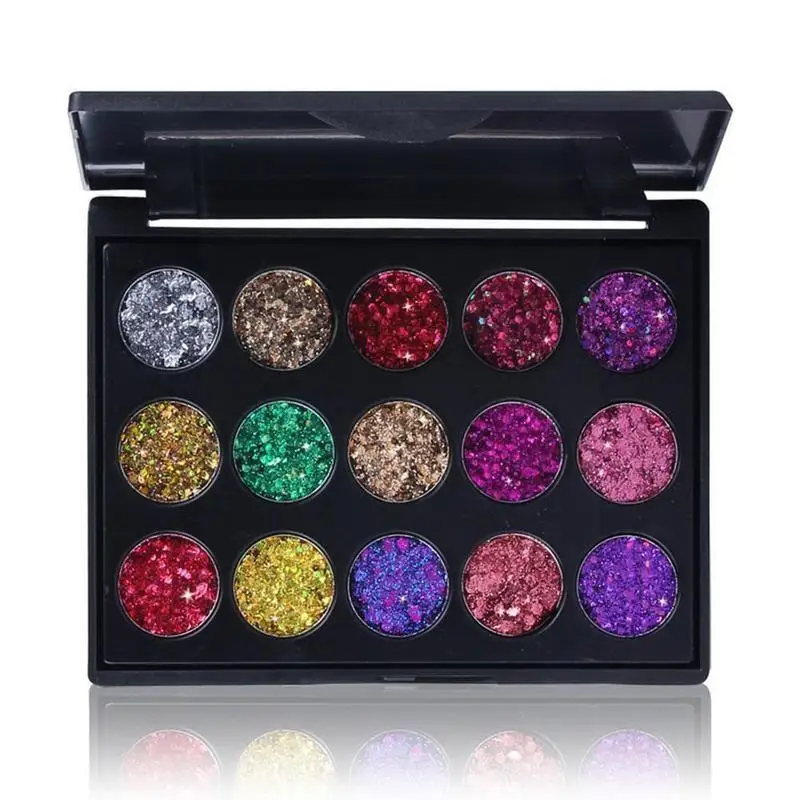 Paleta de sombras de ojos con lentejuelas de diamante, 15 colores, brillo de escenario, polvo de ojos, paleta de maquillaje de ojos, sombra de ojos Shado de alto brillo L4z7