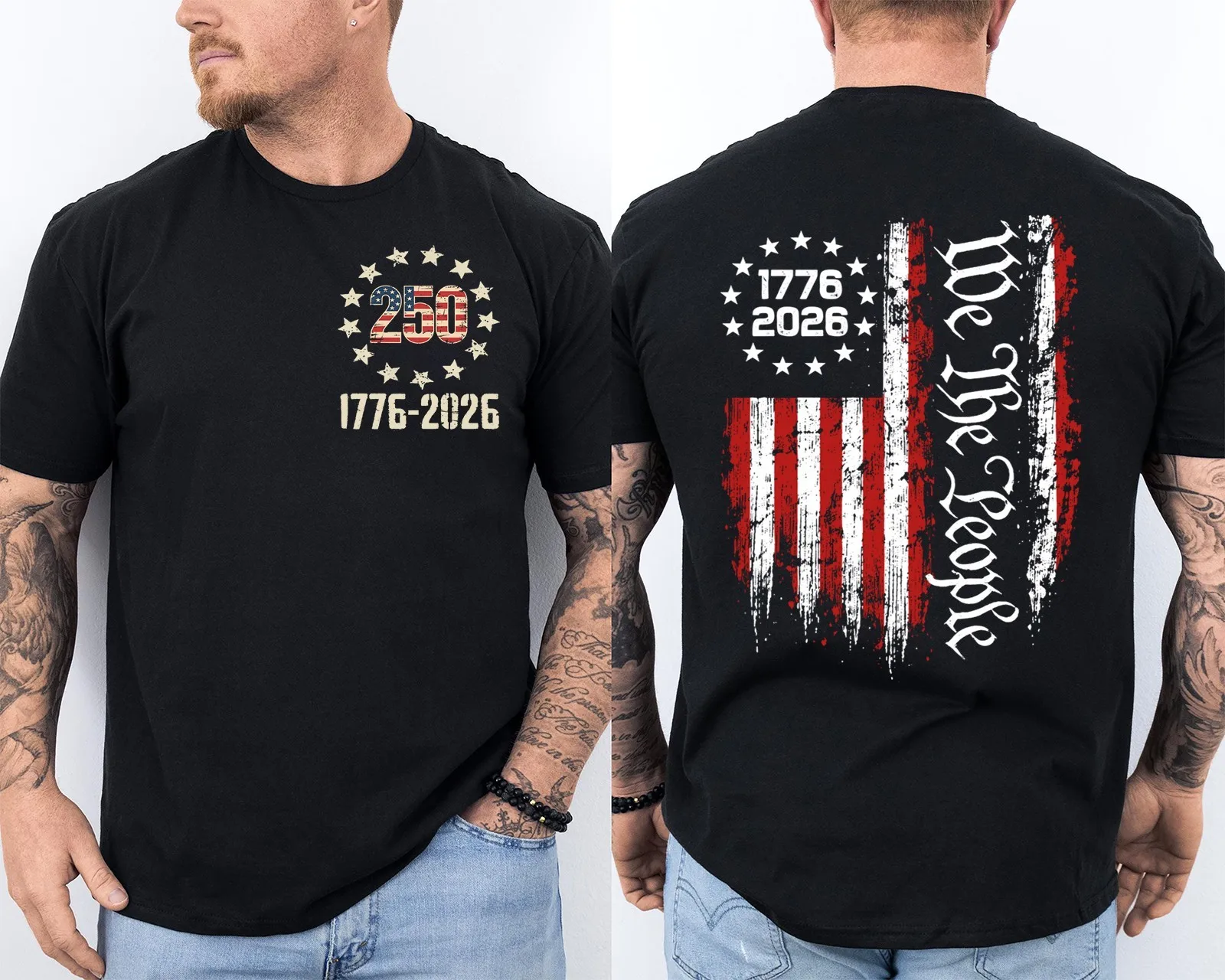 

250 Years American Flag 250th Anniversary USA Patriotic Front & Back T-Shirt