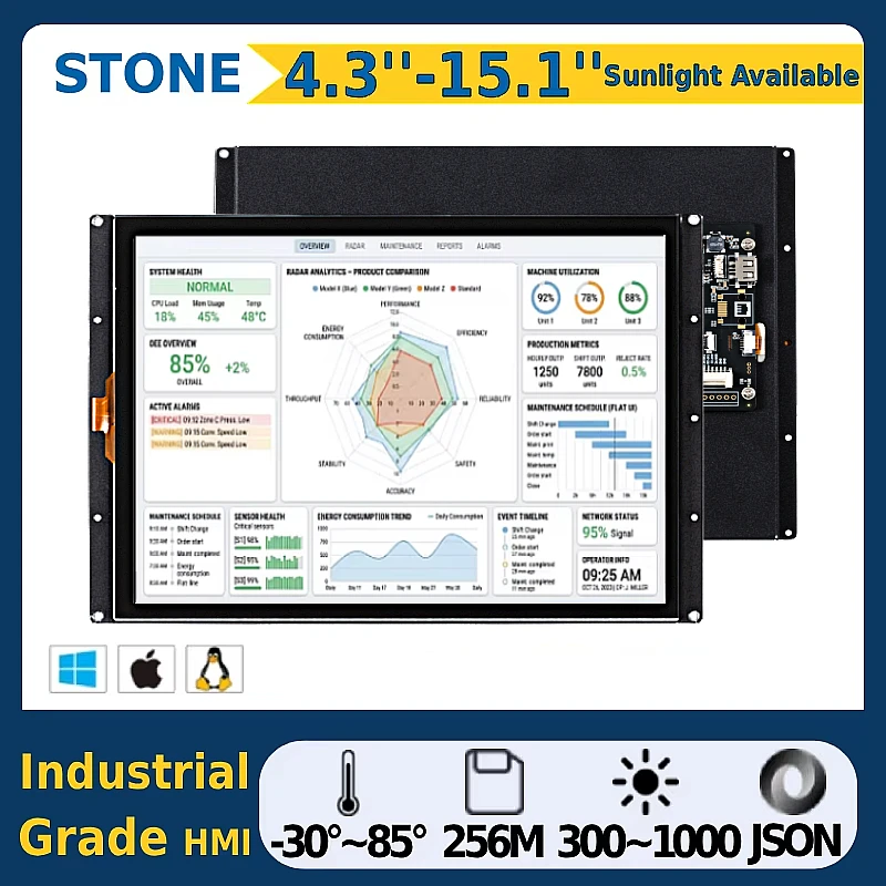STONE A 4.3-15.1 Inch HMI TFT LCD Display Module JSON Command GUI Software Resistive Touch Screen with RS232