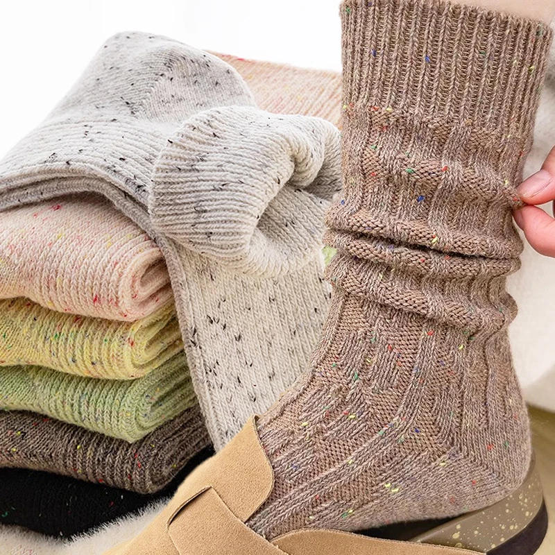 

Autumn Winter Japanese Thickened Warm Wool Breathable Premium Feel Pile Socks Simple Vintage Versatile Dotted Yarn Mid Tube Sock