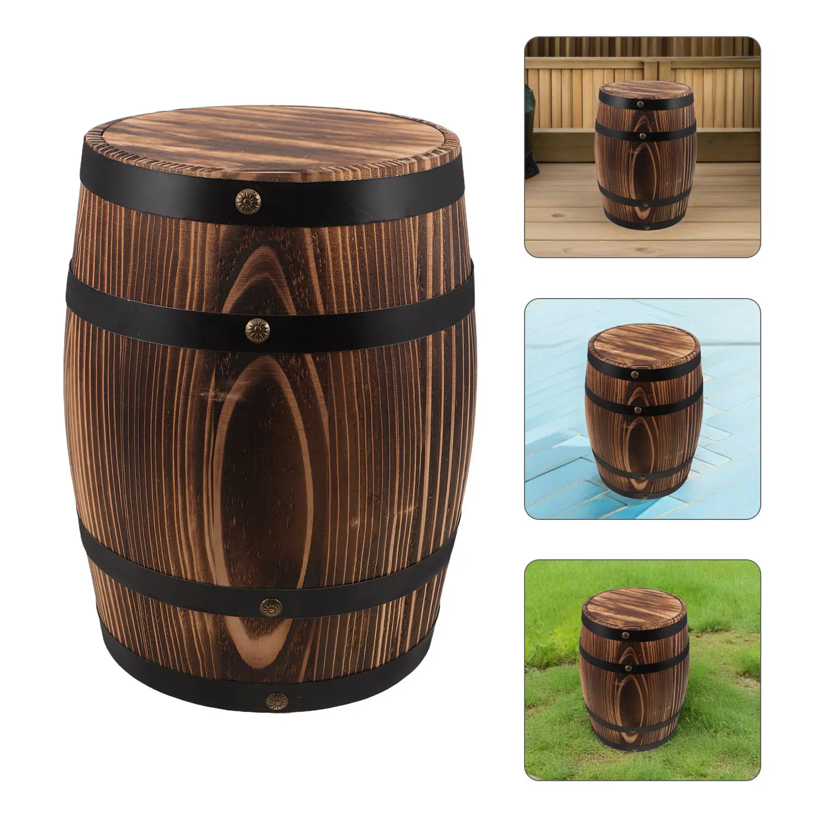 

Деревянный табурет-бочка в деревенском стиле, винтажный садовый табурет из винной бочки, деревянное сиденье, приставной столик, подставка для цветов, декор для патио и кухни