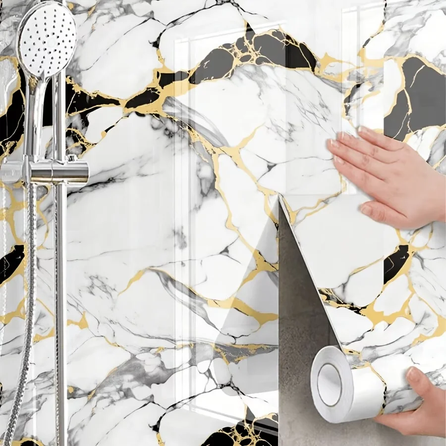 Windowsills Cabinets And Kitchen Countertops Waterproof And Oil-Proof Self-Adhesive Marble-Patterned Greaseproof Stickers.