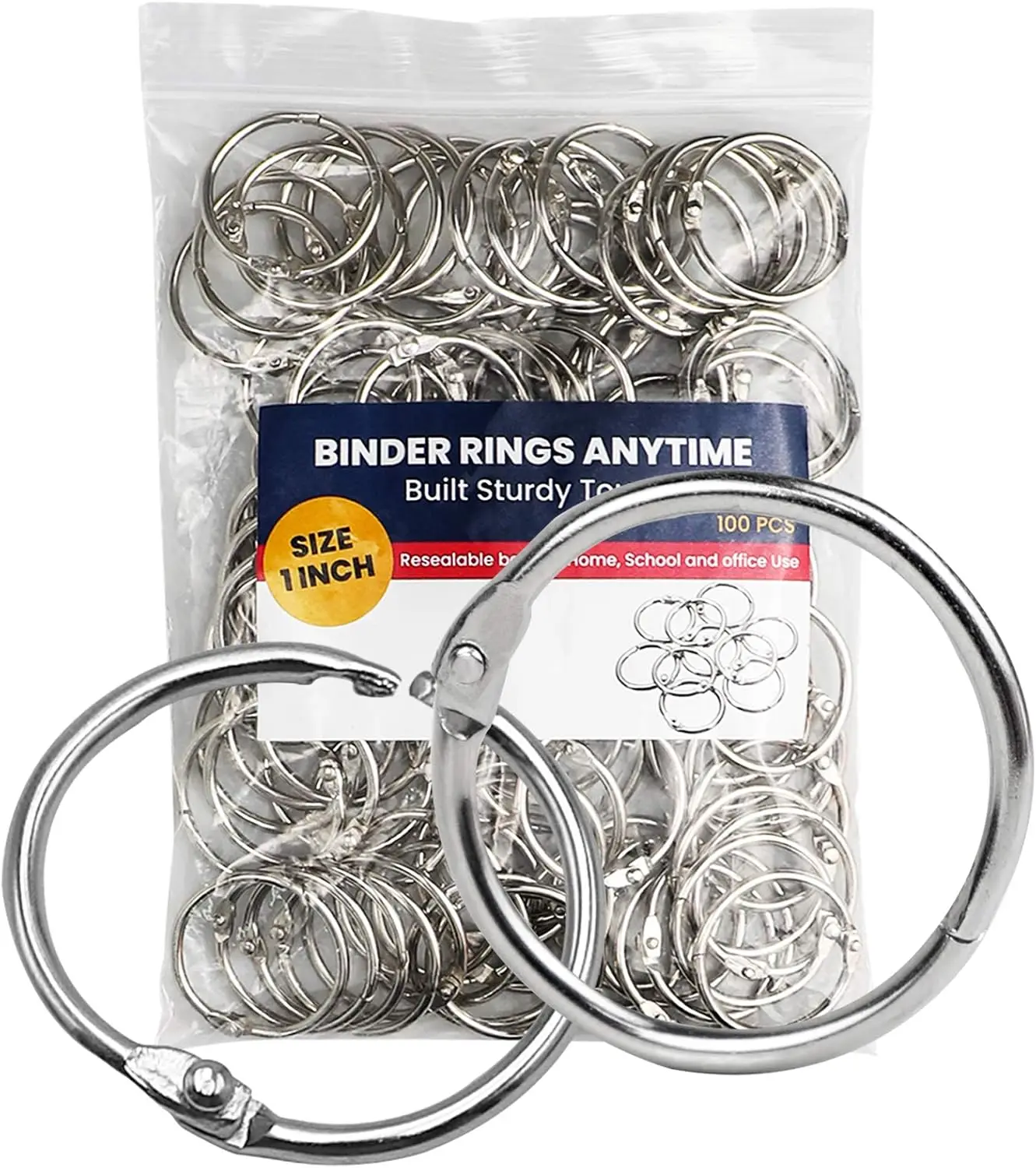 

1 Inch Binder Rings 100 Pack, Silver Metal Book Rings for Index Cards, Flashcards, Paper, Office School Supplies