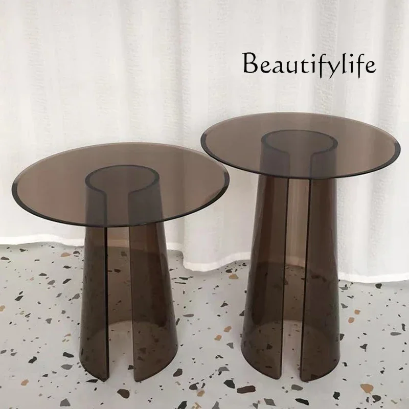 X36 New Brown Round Coffee Table Light Luxury Modern Simple Acrylic Small Round Table Model Room Corner Table