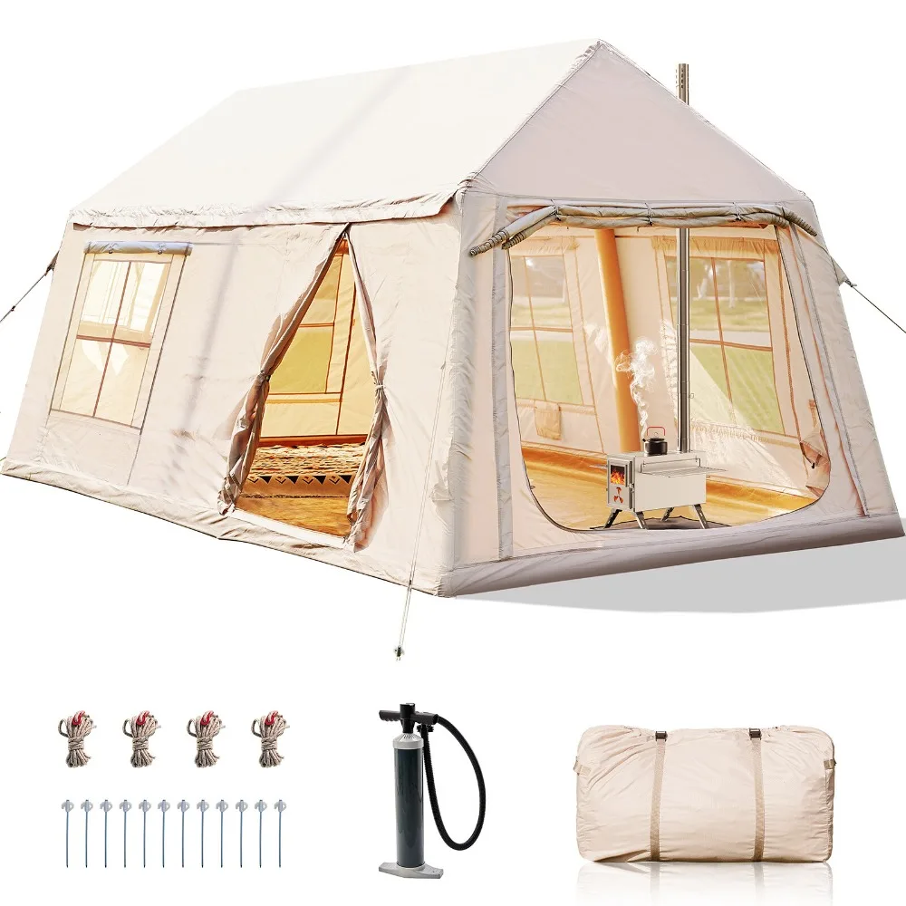 

Inflatable Tents for Camping Blow Up Tent with Hand Pump Stove Jack for 6 Person