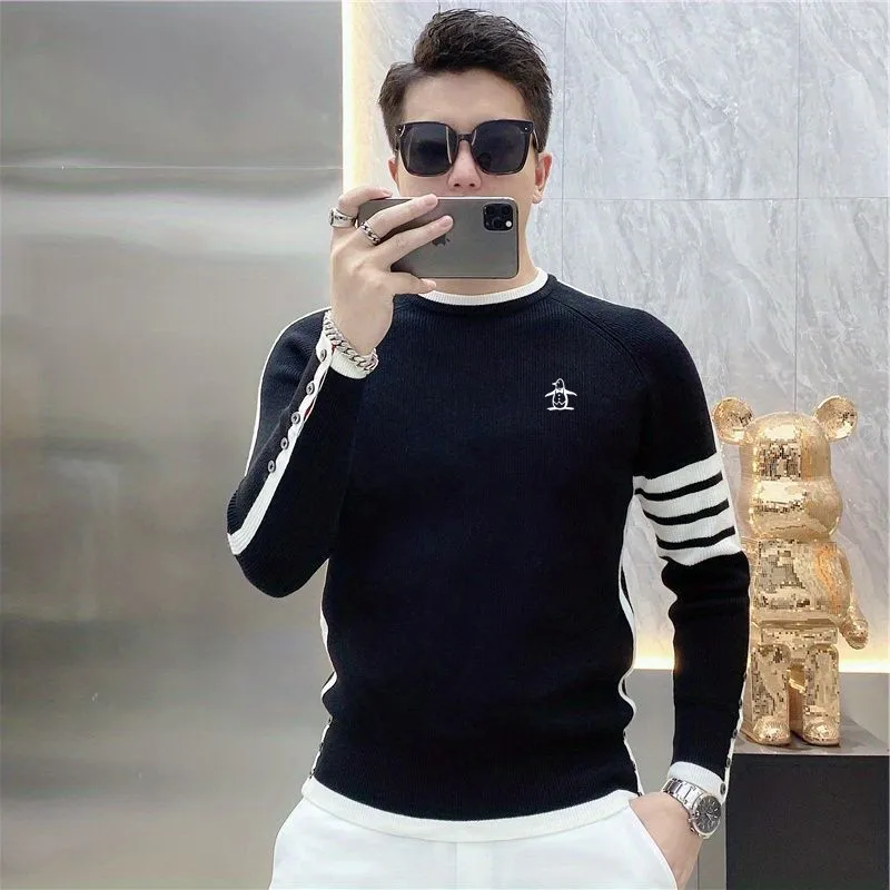 Luxury Brand Golf Knit Men's Golf Wear 2025 Spring New Golf Sweater Fashion Round Neck Long Sleeves Jumper Men Golf Apparel