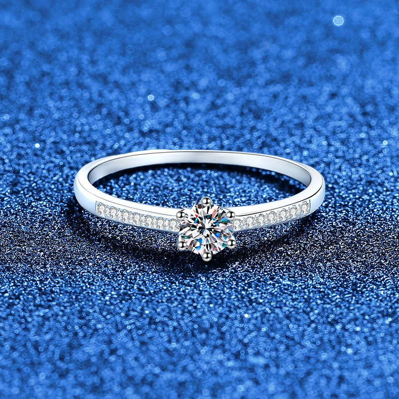 NeeTim 0.3ct 4mm Moissanite Rings for Women Sparkling Gem Band S925 Sterling Silver Eternity Wedding Engagement Promise Rings