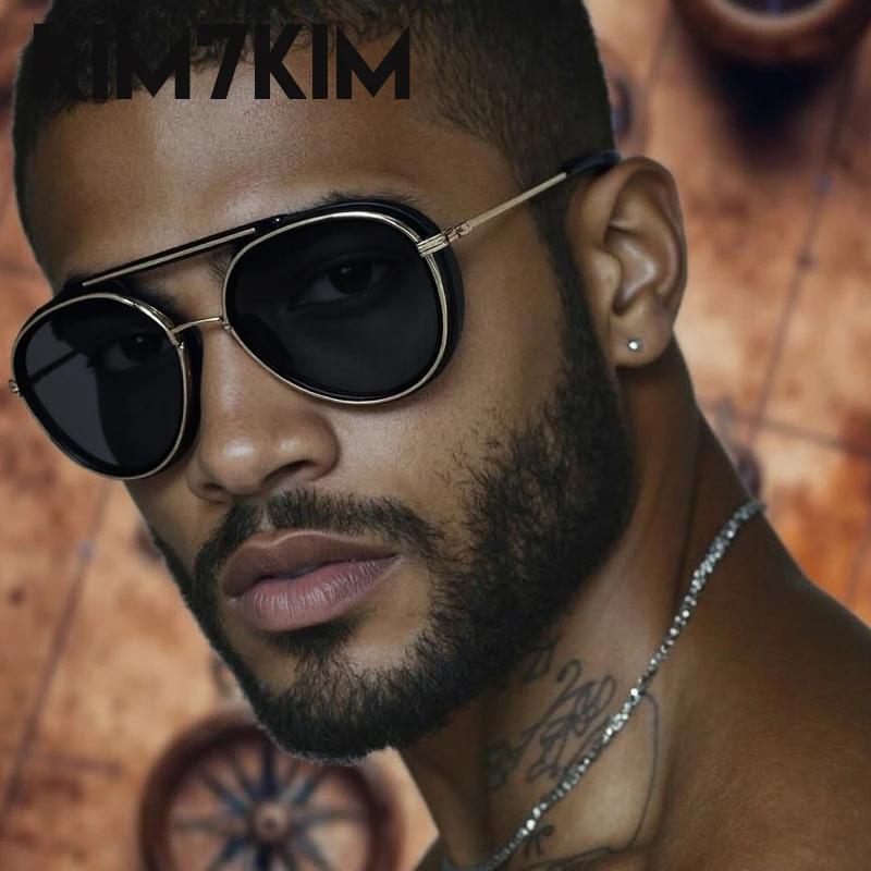 

Vintage Punk Round Sunglasses Men 2025 Luxury Brand Steampunk Oval Sun Glasses Trendy Double Beam Eyewear UV400 Outdoor Shades