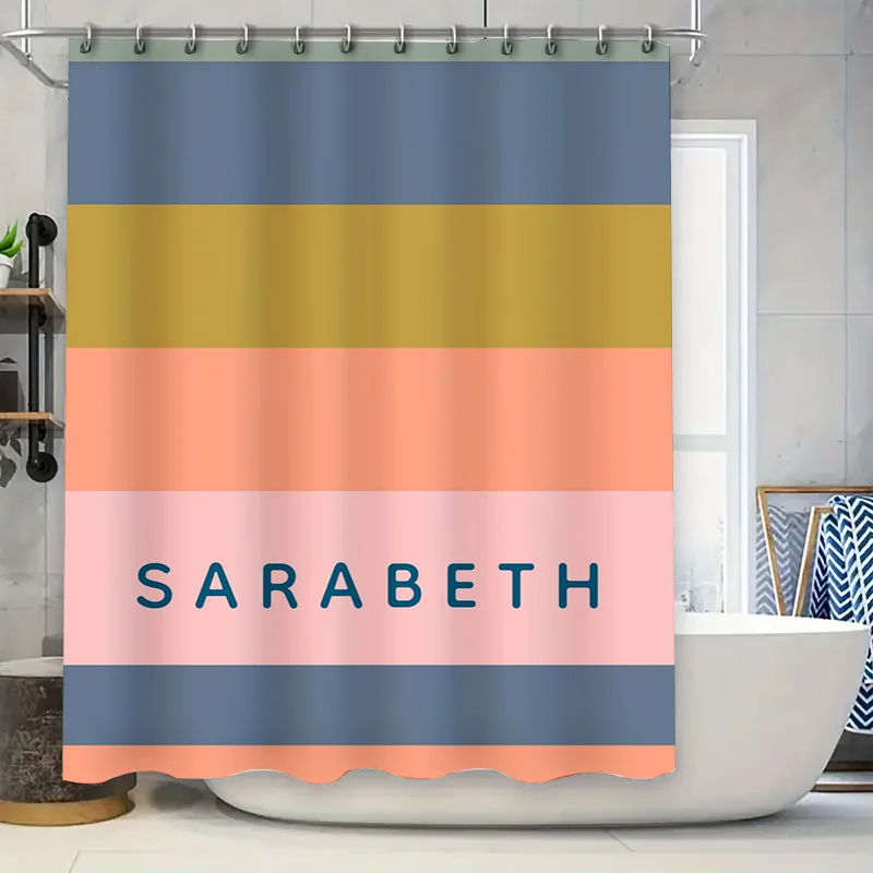 

Сине-желтая коралловая занавеска для душа по индивидуальному заказу с именем для декора ванной комнаты. Персонализированные водонепроницаемые тканевые занавески для душа по размерам.