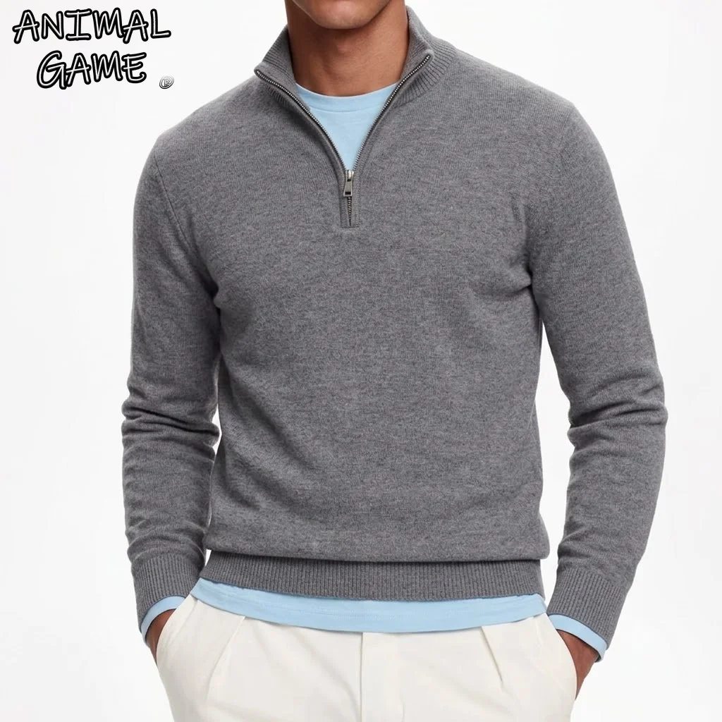 Autumn Men's Long Sleeve Half-Zip Knit Sweater Warm Winter High Neck Pullover Casual Slim Fit Turtleneck Knitted Coats for Men