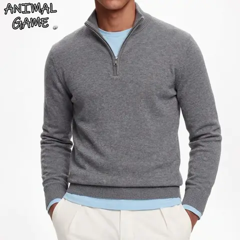 Autumn Men's Long Sleeve Half-Zip Knit Sweater Warm Winter High Neck Pullover Casual Slim Fit Turtleneck Knitted Coats for Men