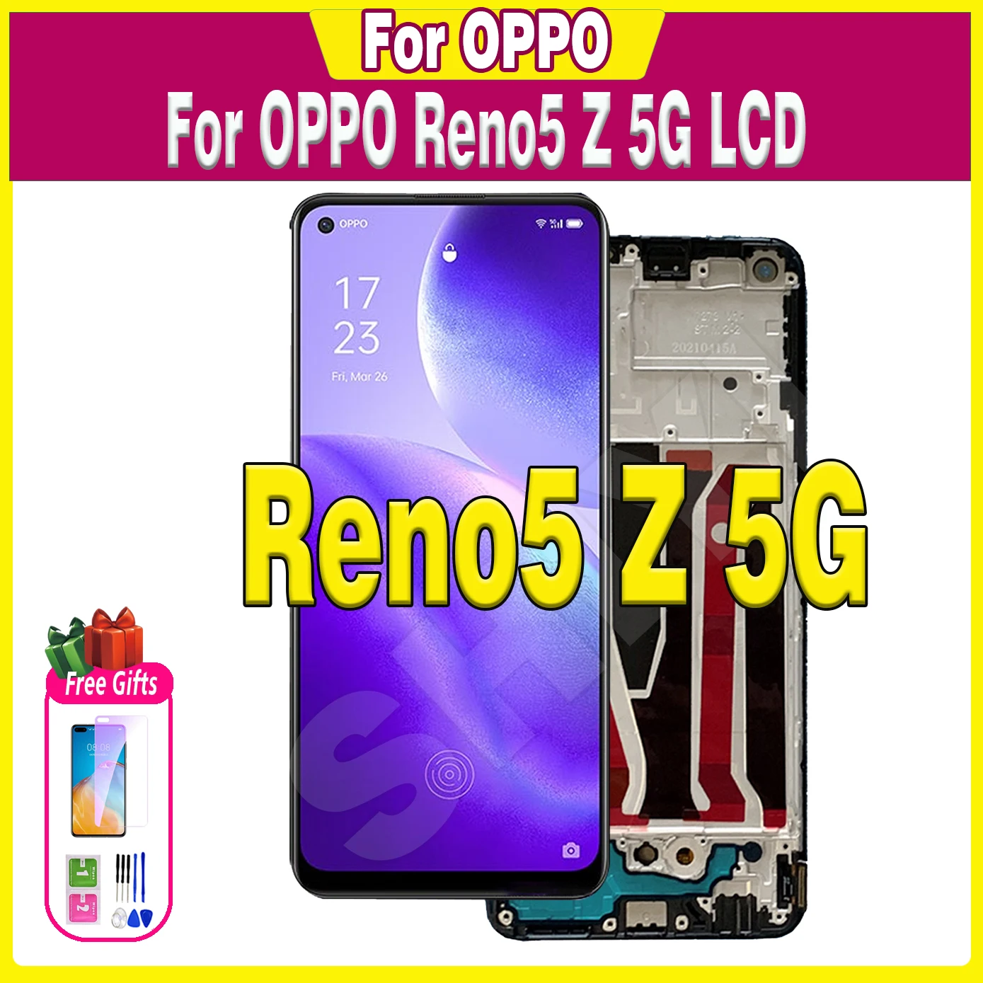 

6.43“AMOLED For OPPO Reno5 Z 5G LCD Display Touch Screen Reno 5Z With fingerprints CPH2211 Digitizer Assembly Replacement