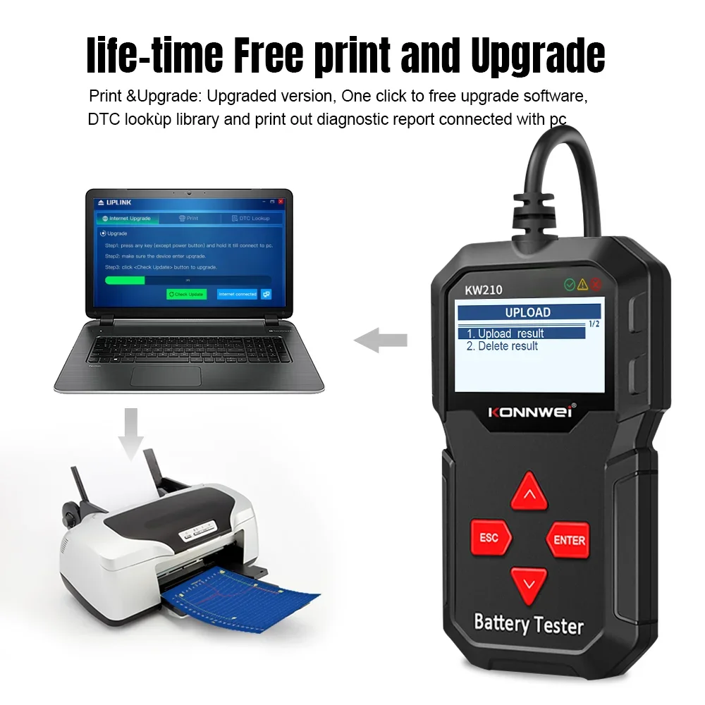 2025 KONNWEI KW210 12V Car Battery Tester Automatic Smart Auto Battery Analyzer 100 To 2000CCA Cranking Car Battery Tester Tool