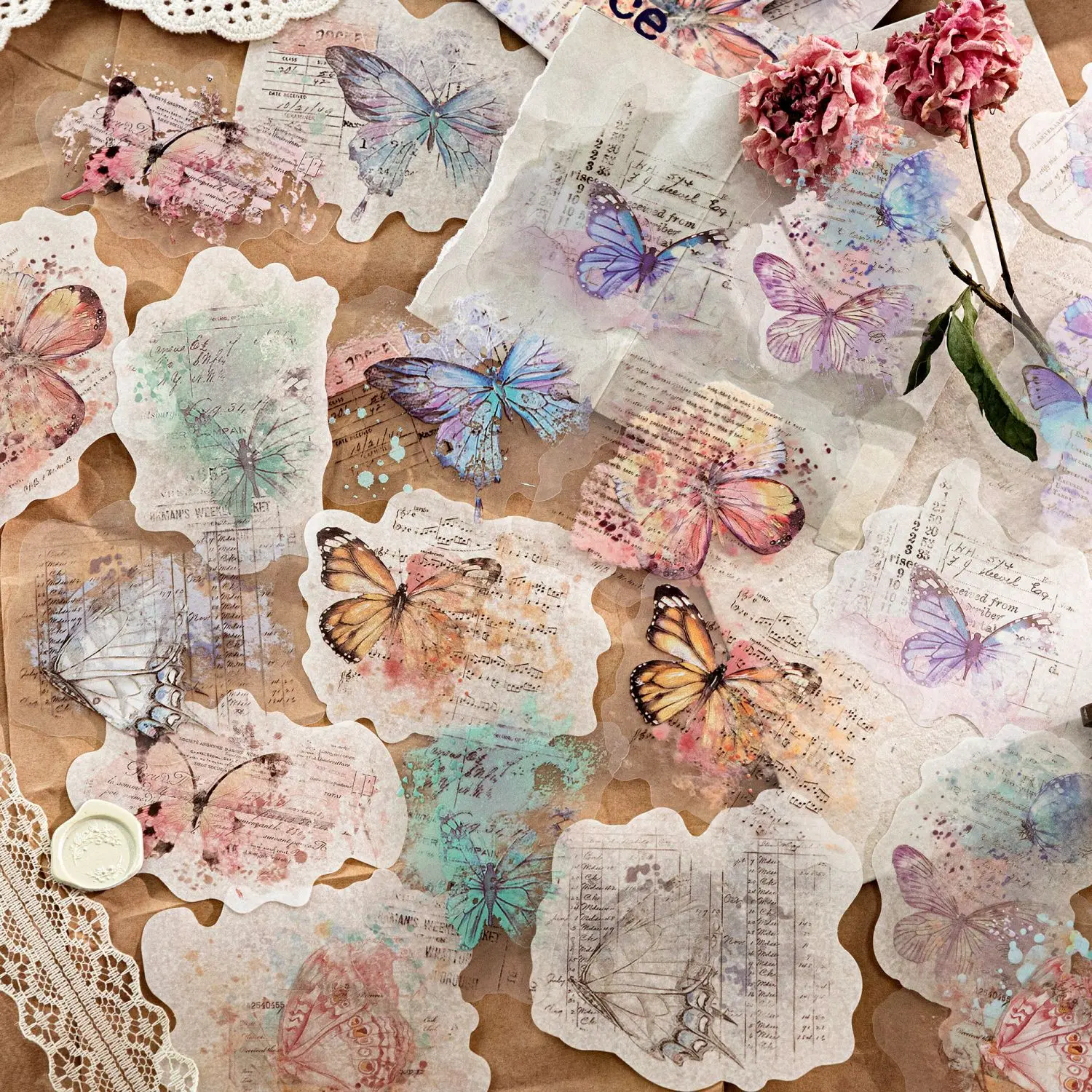 20PCS Washi Paper and PET Stickers Self-Adhesive Stickers for DIY Scrapbooking Journal Decor Planners Creative Craft Stickers