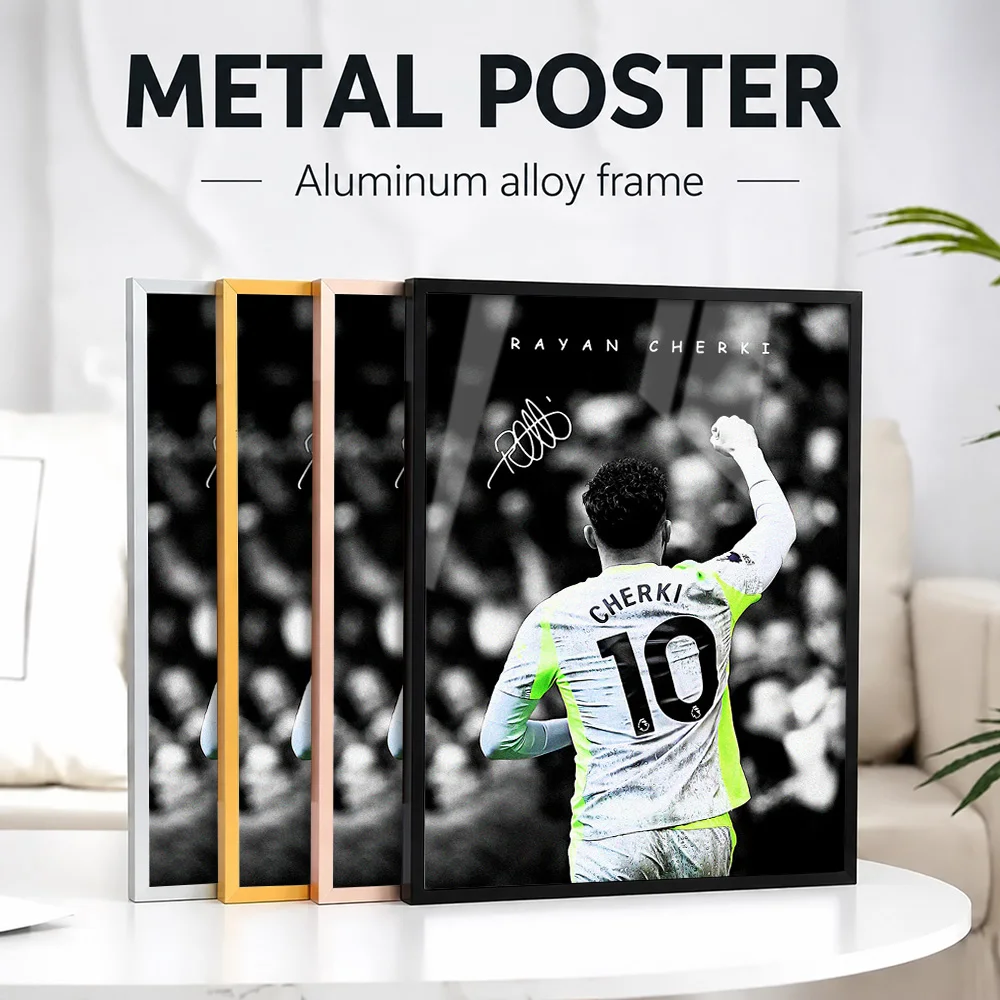 Rayan Cherki Football Jersey Metal Poster With Aluminum Alloy Frame Personalized Photo Bold Stadium Style Wall Art For Bedroom