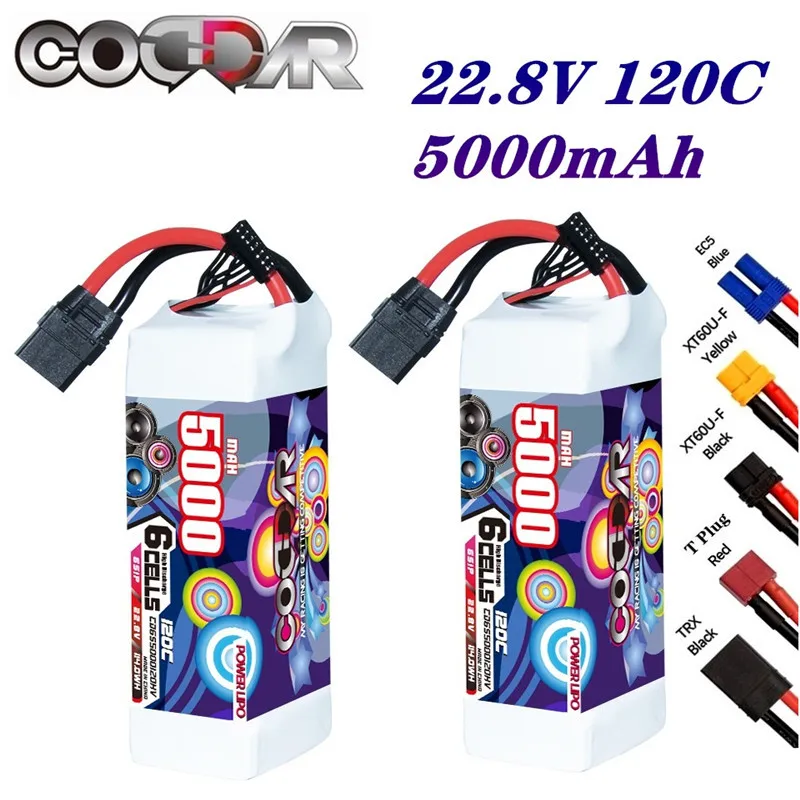 

CODDAR 5000mAh 6S 22.8V Rechargeable Battery 120C FPV Drone Power for FPV Frame RC Helicopter Plane Car Accessories Lipo Battery