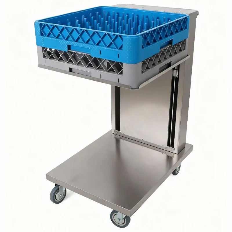 Commercial dishwasher frame trolley mobile liftable tray collection truck cleaning