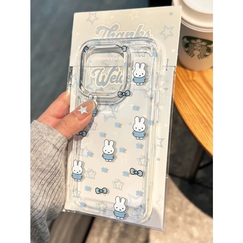 New Kawaii Miffy Phone Case Transparent Blue Cartoon Cute Soft Shell Suitable for Apple 17 16 15 14 13 12 11 Pro Max