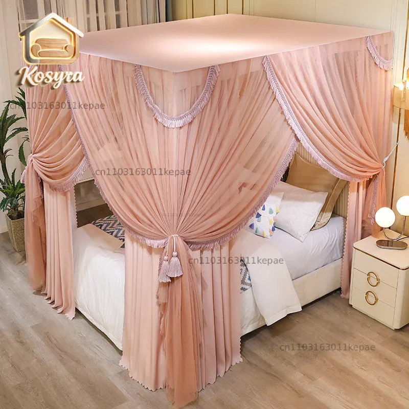 High-end fringed bed mantle mosquito net, three doors, dustproof and shaded bedroom, palace floor thickened and paint bracket