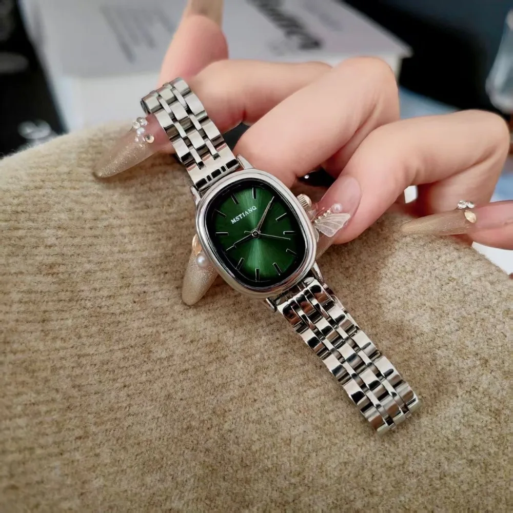 Famous Brand Women Watch Small Oval Dial Green Quartz Watch Student Luxury Gift Wristwatches Dropshipping Relojes Para Mujer
